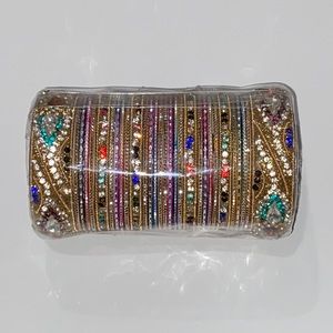 Indian/Pakistani Gold tone and Multicolor Set of Bangles Size 2.6